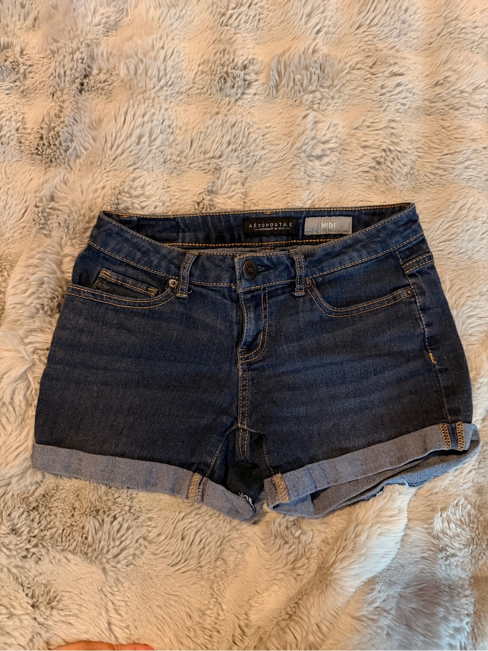 Size 0 Aeropostale Dark Blue Denim Rolled Hem Women's Shorts
